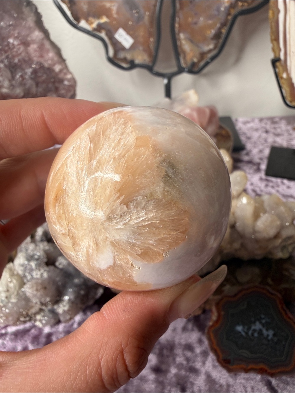 Peach and White Decorative Selenite Sphere - Home Accents